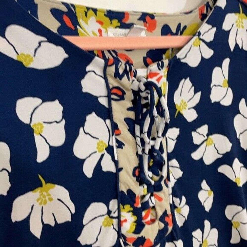 Charter Club Top, Popover, 3/4 Sleeves, Navy Blue with White Floral Print, Large - Picture 4 of 10